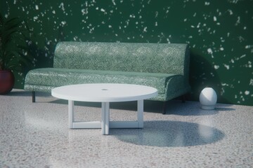 Sticker - white table and green couch in a modern living room