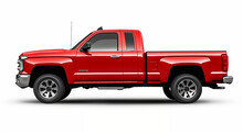 Red Pickup Truck Isolated On White Background Side View