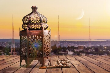 Canvas Print - Ornamental Arabic beautiful lantern with candle glowing