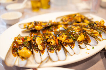 Canvas Print - Razor clam with soy sauce with seafood