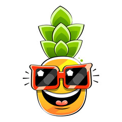 Wall Mural - Hand drawn pineapple fruit wearing trendy sunglasses clip art vector illustration, suitable for poster, T-shirt screen printing