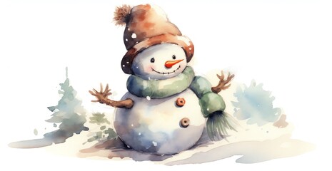 Colourful snowman, watercolour style, generative AI