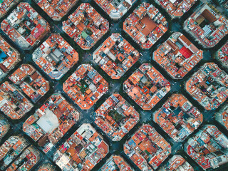 Wall Mural - Aerial view over Barcelona where you see the city