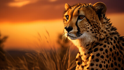 Close up of hunting cheetah in kruger park, african wildlife