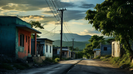 Wall Mural - Dominican republic tropical island with palm trees, old beach town