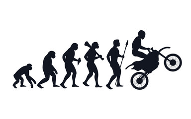 evolution from primate to motorcyclist. vector sportive creative illustration