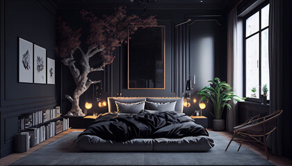 Black bedroom interior Generative by ai