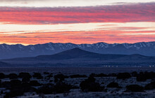USA, New Mexico, Santa Fe, Dramatic Sunset Sky Over Cerrillos Hills State Park Desert Landscape