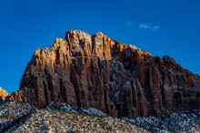 USA, Utah, Springdale, Zion National Park, Scenic View Of Mountain Peak Against Blue Sky