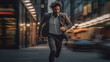 dynamic shot of a person in motion running fast in the city