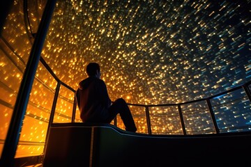 Wall Mural - At a high - tech observatory, an astronomer peers through a giant telescope into the star - studded sky. Generative AI