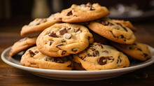 Chocolate Chip Cookies On Plate
