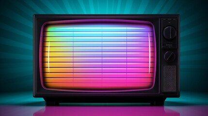 An old-fashioned television with a colorful rainbow light display