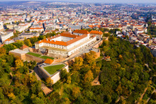 Aerial view of picturesque Spilberk Castle in Czech Brno, Moravian Region