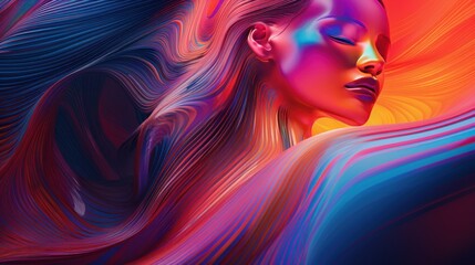 poster of an abstract close, grim dark cryptidwave ergonomic femme with anatomical carved, minimalist, rainbow pulse, scenic background