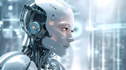 Wall Mural - Hi-tech robot portrait - AI-generated image