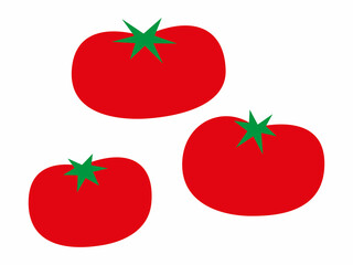 CARTOON THREE RED TOMATOES WITH GREEN LEAVES, NO STROKE