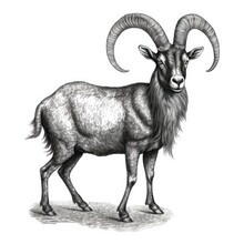 Persian Ibex Illustration Black And White 