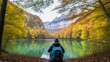 © ThisDesign - hiker setting up camp in the ethereal landscapes of the Plitvice Lakes generative ai