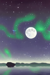 Wall Mural - stars and moons in the river and sky beautiful anime scenes