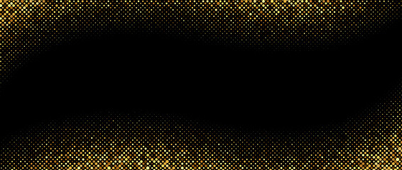 Poster - Golden wavy halftone gradient background. Shining comic glitter texture. Pop up dotted sparkles pattern wallpaper. Retro design template for banner, flyer, poster, presentation. Vector illustration 