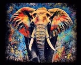Fototapeta Dziecięca - Elephant  form and spirit through an abstract lens. dynamic and expressive Elephant print by using bold brushstrokes, splatters, and drips of paint.  Elephant raw power and untamed energy 