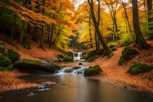 Waterfall In Autumn Generated Ai