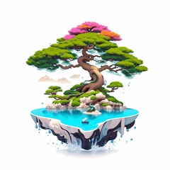 beautiful bonsai tree art illustration, generative ai art
