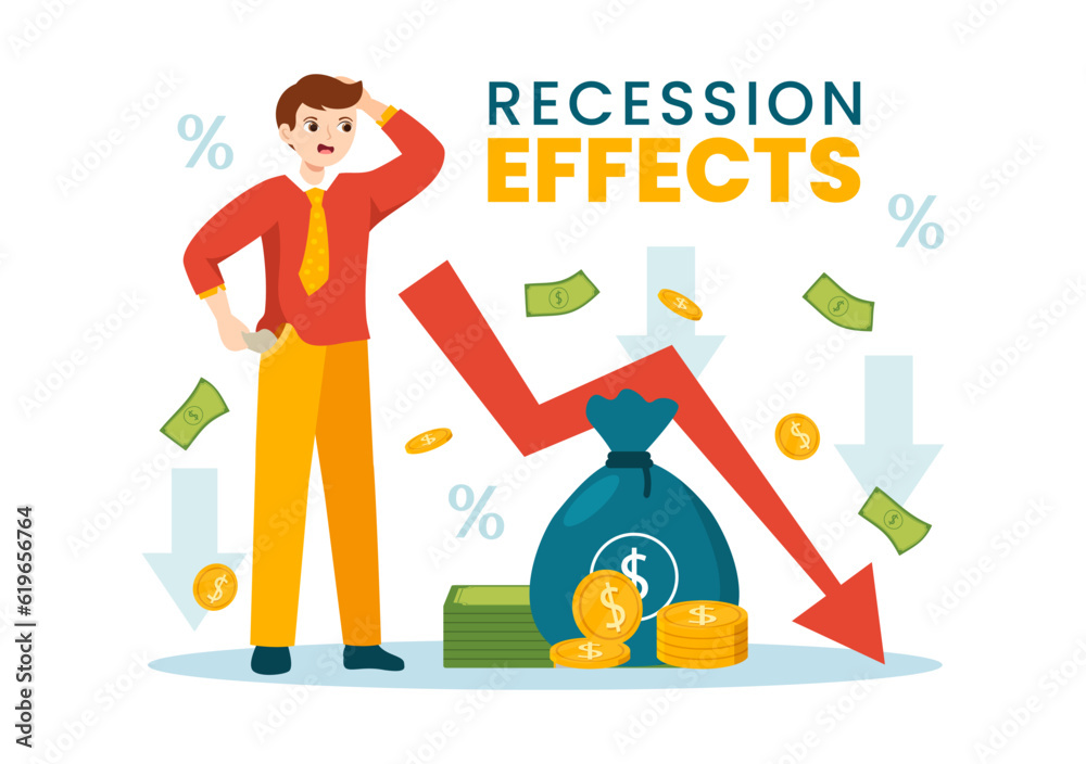Recession Effects Vector Illustration with Impact on Economic Growth ...