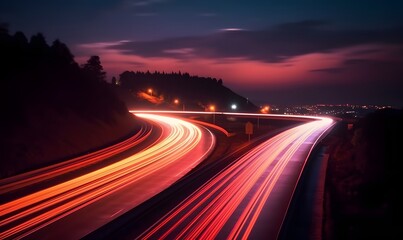 Wall Mural - A long exposure photo of a highway at night. Generative AI