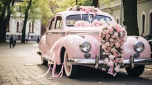 Wedding Pink Old Car With Flowers