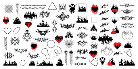big bundle of gothic tattoo shapes in y2k style