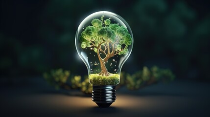 Poster - light bulb on green background. with generative ai
