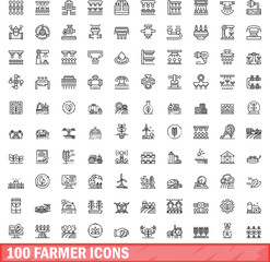 Poster - 100 farmer icons set. Outline illustration of 100 farmer icons vector set isolated on white background