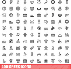 Poster - 100 greek icons set. Outline illustration of 100 greek icons vector set isolated on white background