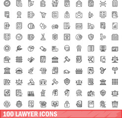 Poster - 100 lawyer icons set. Outline illustration of 100 lawyer icons vector set isolated on white background