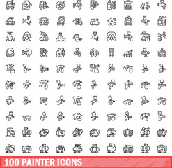 Poster - 100 painter icons set. Outline illustration of 100 painter icons vector set isolated on white background