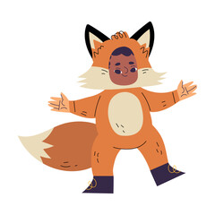 Wall Mural - Little Boy Character Wearing Fox Animal Costume Having Fun Vector Illustration