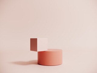 Poster - Pastel beige objects, geometric shapes in an abstract composition - 3d render. Background with podium, display, showcase for advertising and product presentation. Template for graphic design.
