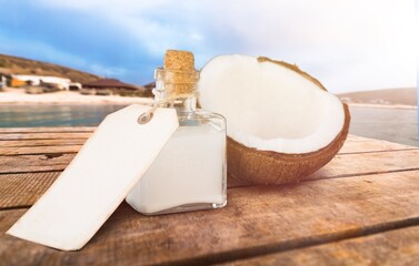 Poster - Cool fresh coconut juice on desk