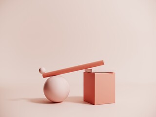 Poster - Pastel beige objects, geometric shapes in an abstract composition - 3d render. Background with podium, display, showcase for advertising and product presentation. Template for graphic design.