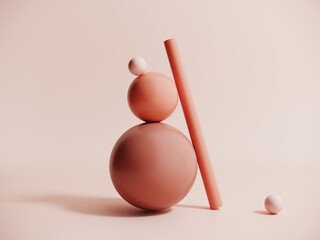 Poster - Pastel beige objects, geometric shapes in an abstract composition - 3d render. Background with podium, display, showcase for advertising and product presentation. Template for graphic design.