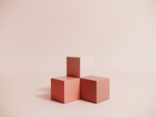 Poster - Pastel beige objects, geometric shapes in an abstract composition - 3d render. Background with podium, display, showcase for advertising and product presentation. Template for graphic design.
