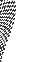 Wall Mural - Vertical waving race flag or chessboard background. Warped black and white squares pattern. Motocross, rally, sport car competition wallpaper. Checkered winding texture