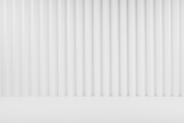 Poster - white abstract background of vertical striped rippled pattern, perspective, floor, stage mockup for 
