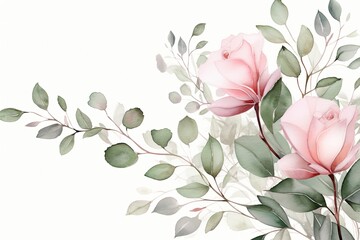 Wall Mural - Watercolor Floral Frame ,Romantic Pink Rose Border for Weddings and Stationery