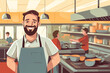 © SHOTPRIME STUDIO - portrait man food kitchen restaurant chef apron preparation standing caucasian service. Generative AI.