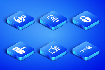 Poster - Set Password protection, Lock and key, Laptop with password, Digital door lock wireless, Mobile and icon. Vector