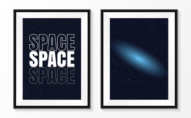 Wall Mural - Outerspace photo print with frames. Abstract wall arts. Poster template set. Home decoration pictures. Vector illustration.