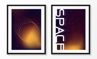 Wall Mural - Outerspace photo print with frames. Abstract wall arts, Poster template set, Home decoration pictures, Gradient background, Vector illustration.
